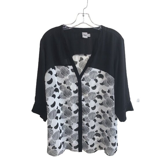 ASOS women's print top sz 14 button down black white see through - Picture 1 of 7